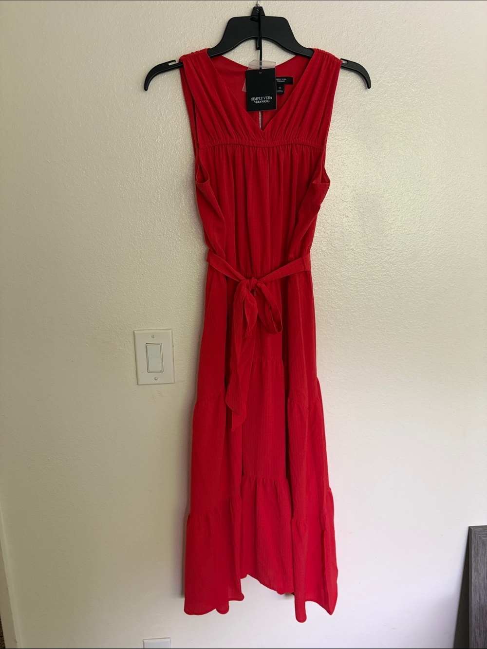 Vera Wang Red Sleeveless Maxi with Waist Tie